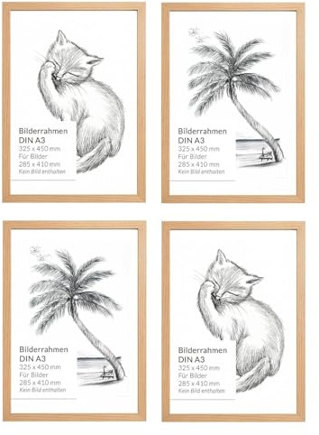 Easylight Bilderrahmen Set 4 Stück DIN A3 Rahmen Holz Kunststoff bruchsicher 32,5 x 45 cm eckig Fotorahmen für Zertifikate Urkunden Bilder