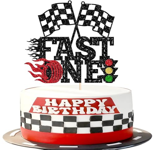 1 Stück Fast One Cake Topper Renn Auto Thema Geburtstag Tortendeko Ampel Karierte Flagge Kuchen Deko für Rennen Thema Baby Dusche Jungen Mädchen Geburtstag Party Kuchen Dekorationen