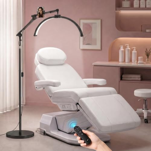 Yigowyigo Lampada per Ciglia Mezzaluna da Terra 30W, Altezza Regolabile 145-205cm, Testa Luminosa Girevole 360°, 3 Temperature di Colore, LED 4000LM per Estetica, Tatuaggi, Manicure, Extension Ciglia