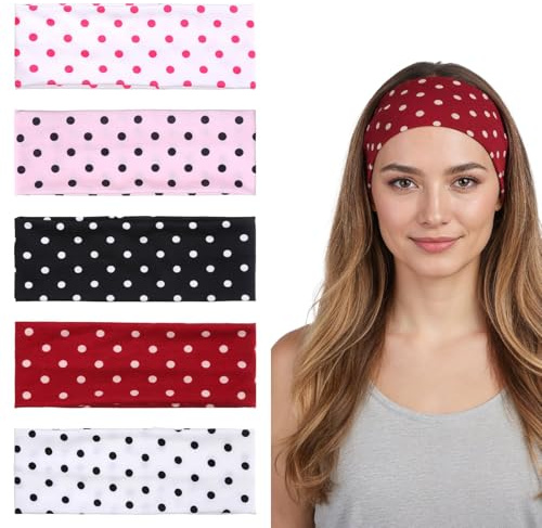 Rusokufo Ensemble De 5 Serre-Têtes Pointillés, Doux, Antidérapants, Élastiques, Accessoires Capillaires pour Femmes Et Filles