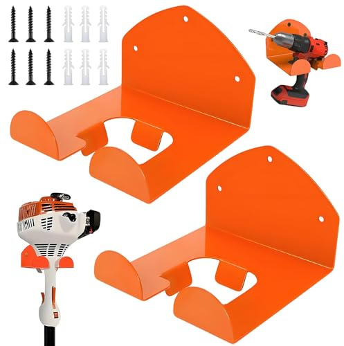 SKJJM 2 Stück Motorsensen Halterung, Garten Elektrowerkzeug Aufhänger, Wandhalterung für Rasentrimmer mit Passenden Schrauben, Geeignet für Rasenmäher Garagentrimmer Gartengeräte (Orange)