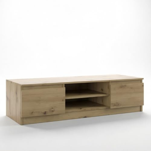 DecoNest TV-Schrank Lowboard 120 cm Artisan Eiche – Moderner Fernsehschrank/TV Board aus laminierter Spanplatte mit ABS-Kanten – TV Möbel Sideboard für Wohnzimmer