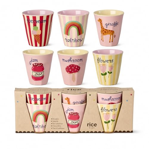 ReWu RICE Kids Melaminbecher ABC Print Pastell, 160 ml, 6er Set