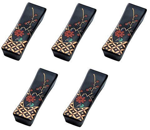 Yamako Japanese Mino-yaki Ceramic Chopstick rest (5 pieces set) Black Plum From Japan 15509