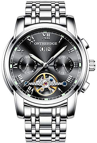 rorios Herren Automatik Mechanisch Armbanduhr Edelstahl Metallarmband Tourbillon Kalender Leuchtend Zeiger Multifunktionen Armbanduhr Wasserdicht Uhr