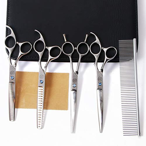 Professional Dog Scissors Set, 7 Inch/8 Inch Curved Chunkers & Thinning Shears with Grooming Comb