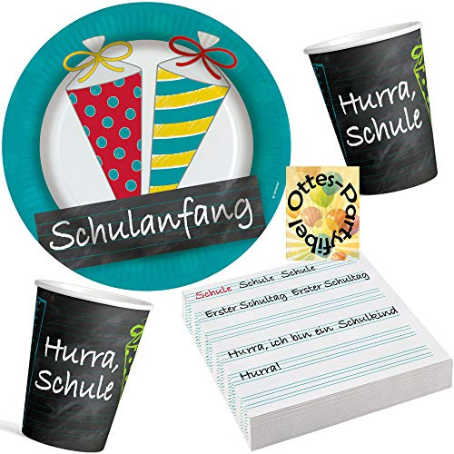 Schulanfang-Party-Set Schuleinführung Partyset 88tlg. für 24 Gäste 24 Teller 24 Becher 40 Servietten