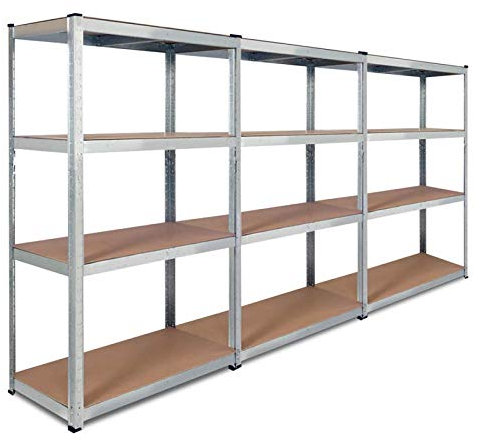 IDMarket - Juego de 3 estantes modulares Cargas pesadas 12 bandejas H 150 cm