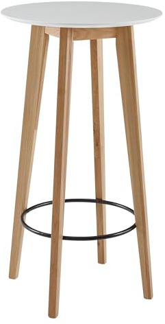 Wohnling Stehtisch 60x110x60 cm Weiß Rund, Bartisch für 4 Personen, Moderner Tisch für Bar, Design Partytisch Holz, Hochtisch Eiche Skandinavisch