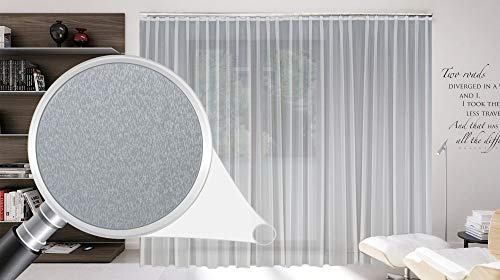 A-TEXTILE-24 Maßgeschneiderte weiße Dreher Sablé Store Gardine, 3er Falte, inklusive Blei und Automatik Faltenband 1 zu 2,5 Gardinen nach Maß, Vorhang nach Maß (150cm Höhe x 900 cm Breite)