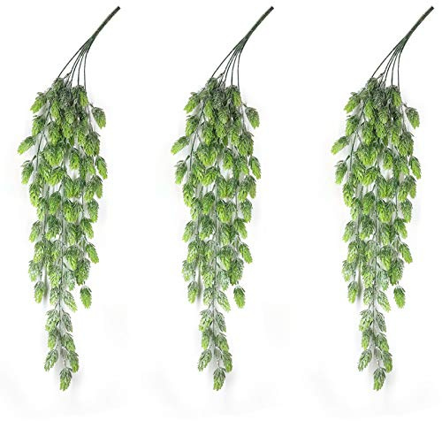 AIVORIUY 3pcs Vid de Lúpulo Artificial Flor Guirnalda de Flores, Verde Plantas Hiedras Artificial Decoracion Planta Colgantes para Exterior Interior Pared Arco de Boda Colgar en la Pared Planta Falsa