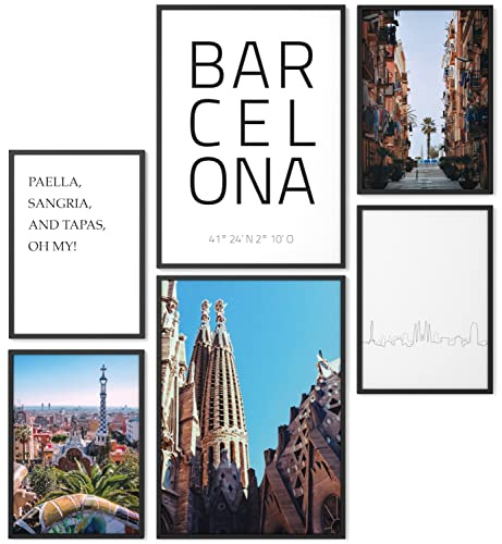 Papierschmiede® Set Mood Posters, Tableau Décoration Murale sans cadres « Barcelone » Bureau, Salon, Deco Chambre Parentale, Cuisine, 2x A4 et 4x A5, Espagne Catalogne Ville