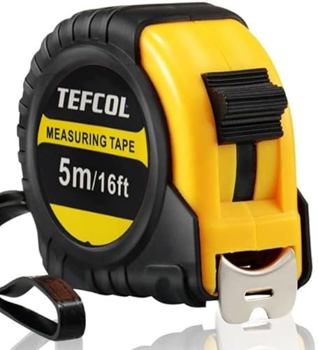 TEFCOL Maßband, 5 m, Schwerlast Nylon beschichtete Bandmasse, imperiale und metrische Messung, Metall-Gürtelclip, Einhandbedienung