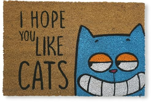 Fußmatte Katze Kokos Außen und Innen Lustig, 60x40 cm. I hope you like Cats | Rutschfeste Kokos Türmatte für Haustür, Innen & Aussen, Ideal Schmutzfang und Eingangsmatte, Doormat Motiv Katze