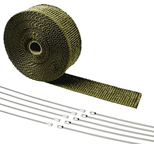 DL-Racing 10m Basalt Hitzeschutz Band - 50mm breit - Krümmerband Auspuffband mit 10 Edelstahlbinder