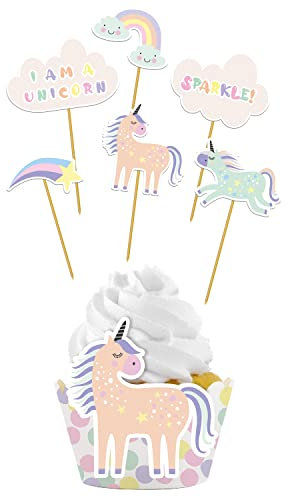 Folat 68303 Set di decorazioni per cupcake Unicorns & Rainbows - 12 pezzi