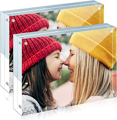 ILYXY Acryl-Bilderrahmen, 20% dicker, 24 mm dicker, rahmenloser, transparenter Bilderrahmen, doppelseitig, magnetisch, freistehend, Desktop-Display-Ständer, Acryl-Bilderrahmen, 2 Stück