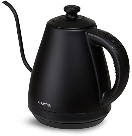 Klarstein Hervidor Agua Electrico 2KW 1l., Calentador de Agua con Cuello de Cisne, Temperatura 40-100 °C, Kettle Ebullición Rápida para Café y Té, Silencioso, Sin Goteo, Pantalla LED, Acero Inoxidable