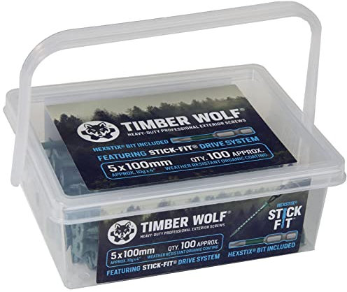 Timber Wolf Exterior Woodscrews - 5.0 x 100mm - Tub of 100, Green