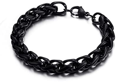 Wycian Halskette Schwarz Männer, Halskette Herren 55cm Edelstahl Einfaches Weben Breit 8mm Ketten Halskette für Jubiläums Geburtstag