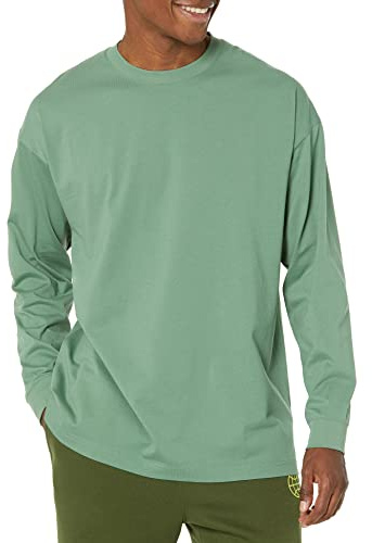 Amazon Essentials herr 100% ekologisk bomull överdimensionerad långärmad t-shirt, salviagrön, medium