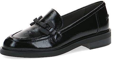 CAPRICE Mocassini da donna in pelle con tacco a blocco, Nero (Black Naplak), 42 EU