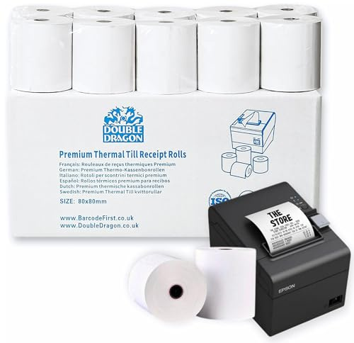 Double Dragon Lot de 5 rouleaux de papier thermique de qualité supérieure,80x80 mm, machine à cartes de crédit PDQ,Pour imprimante Epson Citizen Toshiba Star TSP TH243 CBM232 CBM233 CBM253 ecru