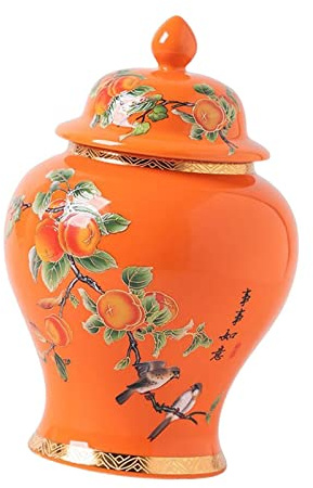 Pot de Gingembre en Porcelaine de 7 , Vase à Couvercle hermétique, Bocal de Stockage scellé, Style Chinois Ancien, pour Bonbons, café, Sucre, épices, Orange