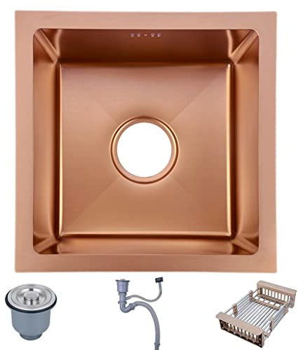 Cuisines Bel Évier en INOX Évier À Une Seule Cuve sous Plan Grands Et Petits Éviers De Cuisine Restaurant RV Bar Évier Panneau Épaissi De 4MM Bain (Color : Rose Gold, S : 45 * 45 * 21cm)