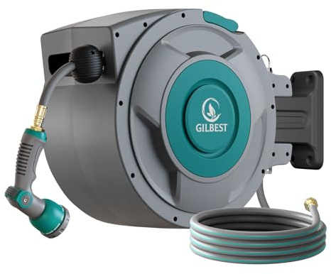 5/8 x 100 ft Retractable Garden Hose Reel, Heavy Duty Water Hose Reel | Any Length Lock, 180°Swivel, Wall Mounted Water Hose with 10-Function Nozzle for Cleaning, Watering (Green)