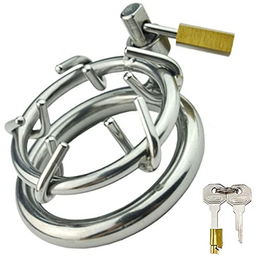 ScreaAss Extra Kleine Peniskäfig CBT-Spikes Keuschheitsgürtel Herren Mit Stacheliger Doppel Ringe Cock Cage Penis Lock Keuschheitskäfig Keuschheitsschelle Keuschheit Sex Toys Für Männer,Silber,50mm