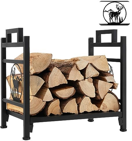COSTWAY Range Bûche Intérieur, Porte-Bûches Métal Charge 30 kg pour Rangement Bois Intérieur, Porte Bûche Cheminée pour Poêle, Foyer, Motif d'Élan, 46 x 33 x 46 cm(Élan)