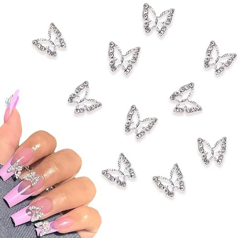 20 Stück Schmetterlings Nail Charms Legierung, Strasssteine NäGel, Silberfarbene Metallische Nagel Steine ​​füR Diy Nagelherstellung, Schmuckdekoration, Dekorative HüLlen