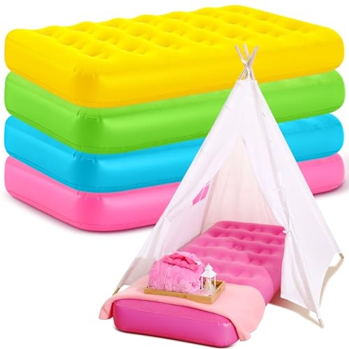 Leyndo 4 Pack Kids Air Mattress - Toddler Inflatable Bed Blow up Air Mattress for Camping Sleepovers Slumber Party Travel, Portable Toddler Bed for Ages 3-10, 61.99x 35.43 x 8.66 (Multicolor)