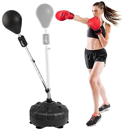 Yes4All Pedestal Punching Bag with Stand, Adjustable Height, Boxing MMA Equipment with PU Leather Speed Reflex Ball Home Gym