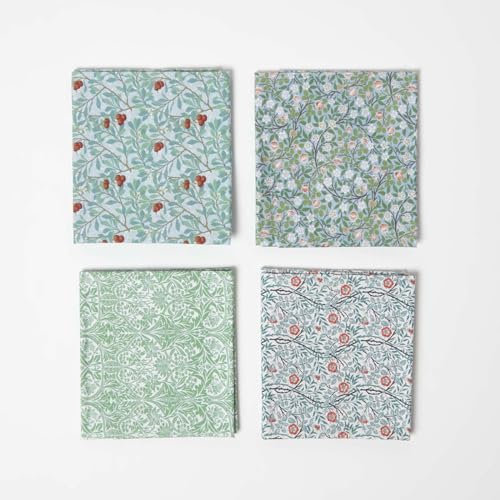 Homescapes Fat Quarter 4er-Pack Art IV, Baumwollperkal 50x55 cm, Patchwork Stoffpaket Blumen, William Morris Stoffe zum Quilten & mehr
