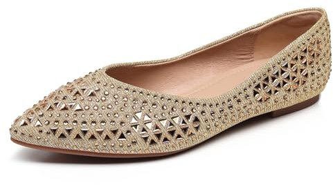 VenusCelia Damen Dalia Flacher Schuh, Goldfarbene Nieten, 40 EU
