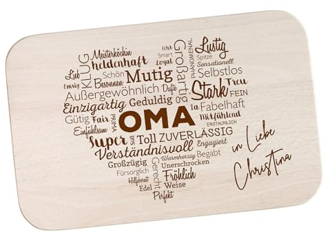 Frühstücksbrett mit Gravur, Wortherz Oma, Personalisiertes Küchenbrett, Geschenke für Oma, Frühstücksbrettchen, Holz Schneidebretter, Holzbrett, Servierbrett