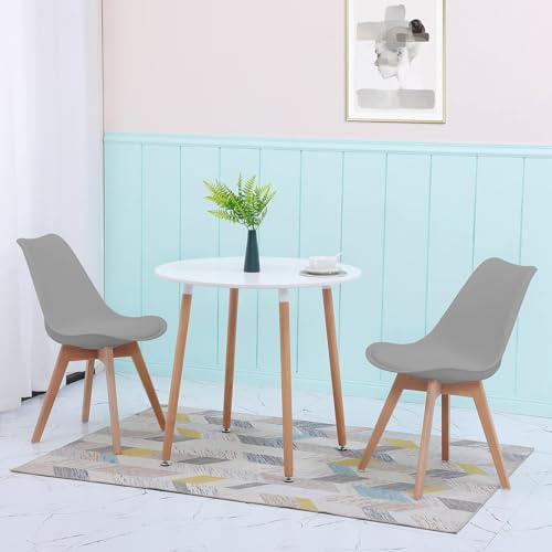 LafeuR Esstisch mit 2 Stühlen Essgruppen, Esszimmergruppe Küchentisch-Set für 2 Personen Sitzgruppe für Wohnzimmer Küche Büro(Runder Weiß Tisch + 2 Buche Grau Stühl)