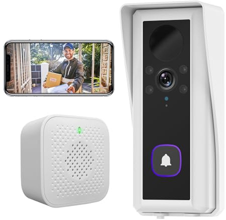 YTNE WLAN Video Türklingel mit Kamera 2K HD Kabellose Video Doorbell mit Gong, Smarte Türklingel mit Akku, PIR Personenerkennung, Nachtsicht, 2-Wege-Audio, Unterstützt SD & Cloud-Speicher