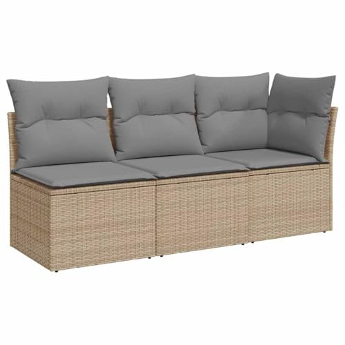 vidaXL Trädgårdssoffa 3-sits med dynor konstrotting beige, utesoffa, trädgårdssäng, tresitsig trädgårdssoffa, trädgårdssittplatser