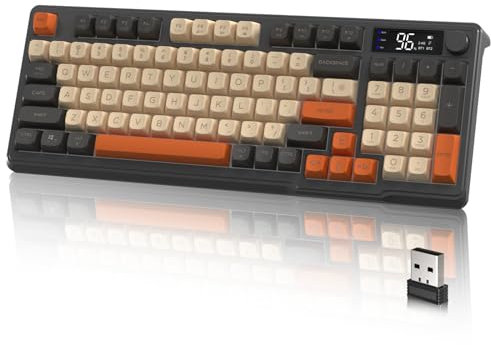 LexonElec M96 Teclado Semi-mecánico Inalámbrico, Modo Dual 2.4G y BT5.0, 94 Teclas con Pantalla y Perilla, QWERTY PBT con Backlit Rainbow, 3000mAh - Gris