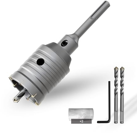 CSOOM 50 mm Beton-lochsäge mit 110 mm SDS-Plus verlängerung, Lochsägen-Set für Beton, Hohl-Bohrkrone Set, 4 Schneiden Zentrierbohrer 8x110mm, Hartmetallspitze, 2xZentrierbohrer