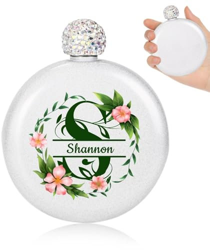 Flasque personnalisée pour femme,Magnifique Bouteille de Whisky pailletée,Capuchon en strass étincelant,Flasque portable en acier inoxydable pour le bar le grill et le voyage(blanc)