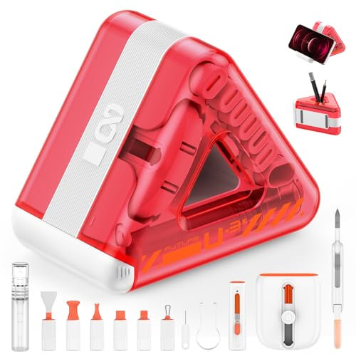 Reesibi 20 in 1 Keyboard Cleaning Kit with Brush, Headphone Cleaning Kit for AirPods 1/2/3/Pro, PC Cleaning Kit with Cell Phone Stand for Laptop, Cell Phones, Keyboard, Earbuds, Camera (Pink)