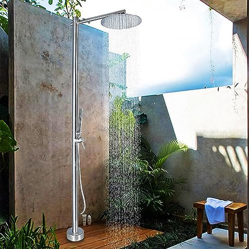 Douche de Jardin Solaire Douche Extérieure en Acier Inoxydable avec Pomme De Douche Réglable Et Commandes De Valve, Système De Fixation De Douche Finition Chromée for Maison D'été/Commercial