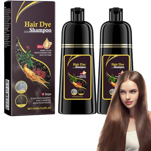 2pcs Champú Tinte, Champú tinte instantáneo, Marrón,2pcs*100ml, hair4 | 3 en 1 Instantáneo Champú para el Cabello Negro, Hidratación Capilar, Champú limpiador y Reparador