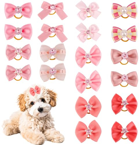 20pcs Petits Nœuds pour Poils de Chien avec Élastiques, Élastiques Nœud pour Chien Plusieurs Styles Dog Bow Accessoires Toilettage Mignons pour Une Utilisation Quotidienne Pendant les Vacances