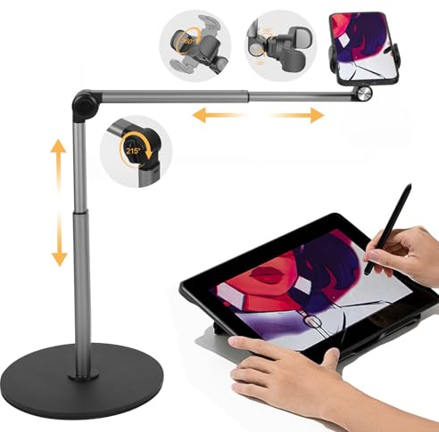 Tokenhigh Soporte de teléfono de altura ajustable, soporte de teléfono de brazo largo de 39 cm para grabar video, brazo articulado flexible para transmisión en vivo, reuniones, cocina