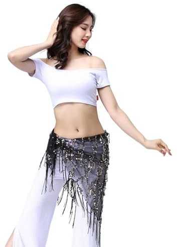 LDXEQIZ Damen Bauchtanz Hüfttuch Pailletten Quaste Taillenkette Dreieck Wickelrock Bauchtanz Kostüm Für Performance,Training